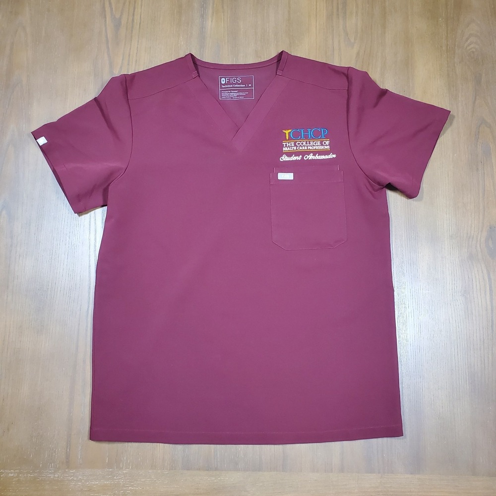 Women's Figs Technical Collection Top Size Medium Maroon Embroidered